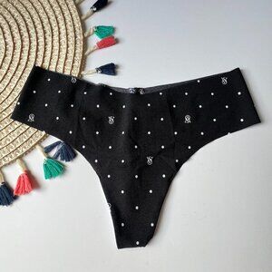 Victoria's Secret No-Show Thong Panty VS Black Logo Dot Large NEW